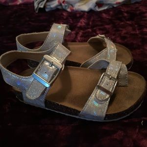 Wonder Nation - Girls 10 Silver Holographic Cork Sandals